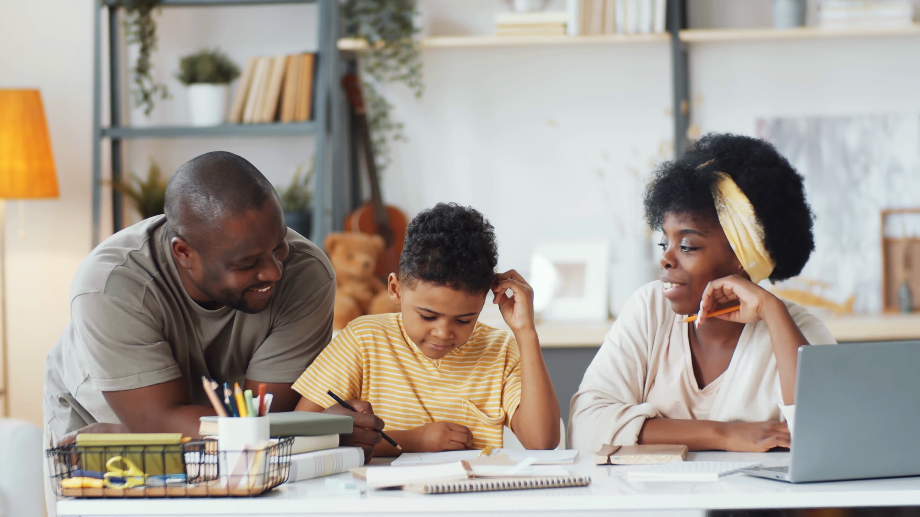 Family engaged in homeschooling